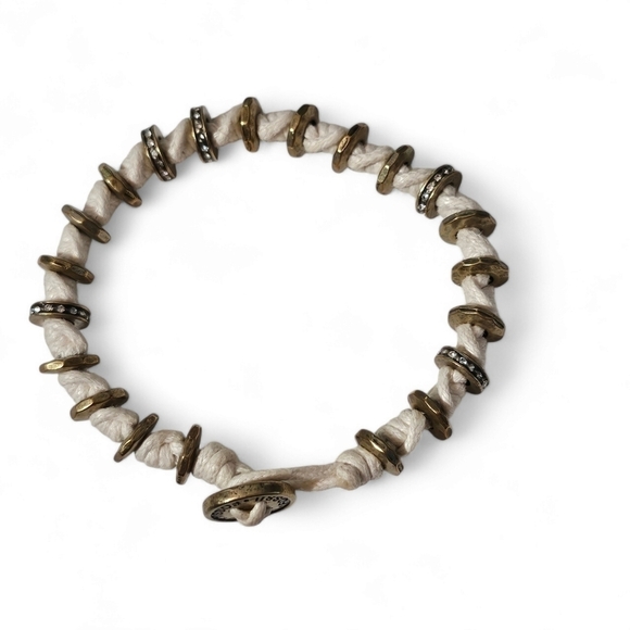 Fossil Knotted Cream String and Metal Disc Bracelet - Picture 3 of 6